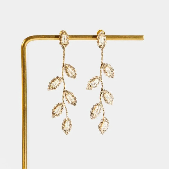 Diamond Leaf Petal Drop Statement Earrings - Picture 11 of 11